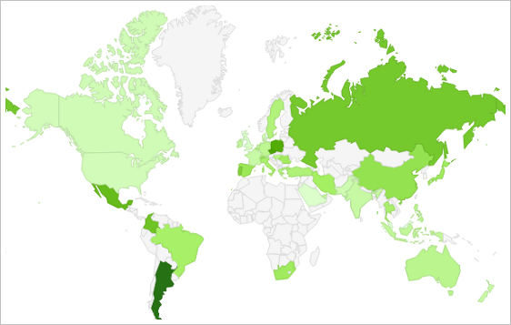 Map with ranking of top sharing countries